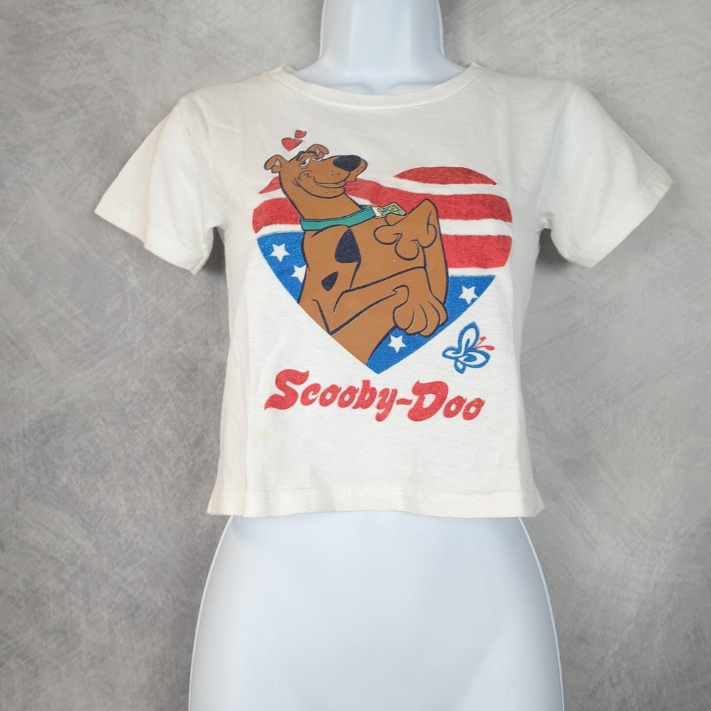 Vintage Scooby-Doo Shirt Girls 7-8 Glitter Heart Cartoon Network Crop Baby Tee